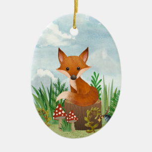 Speciaal gepersonaliseerde Cute Fox op de Kerstmis Keramisch Ornament