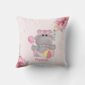 Speciaal gepersonaliseerde Cute Hippo roze en Gold Kussen (Achterkant)