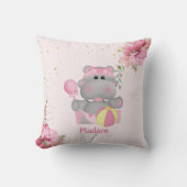 Speciaal gepersonaliseerde Cute Hippo roze en Gold Kussen (Voorkant)