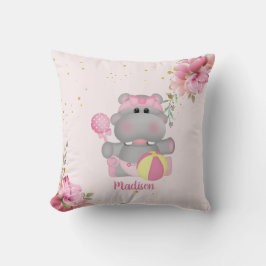 Speciaal gepersonaliseerde Cute Hippo roze en Gold Kussen