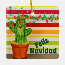 Speciaal gepersonaliseerde Cute Holiday Cactus Fel Keramisch Ornament