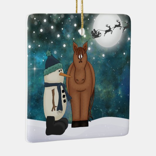 Speciaal gepersonaliseerde Cute Horse en Snowman K Keramisch Ornament (Rechts)