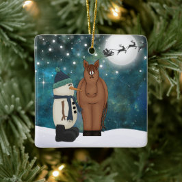 Speciaal gepersonaliseerde Cute Horse en Snowman K Keramisch Ornament