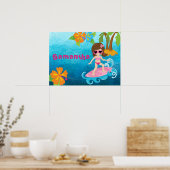 Speciaal gepersonaliseerde Cute Surfer Girl Hibisc Poster (Keuken)