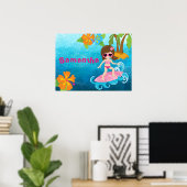 Speciaal gepersonaliseerde Cute Surfer Girl Hibisc Poster (Thuiskantoor)