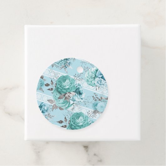 Speciaal gepersonaliseerde Elegant Blue Rozen Lace Bedankjes Labels (In situ)