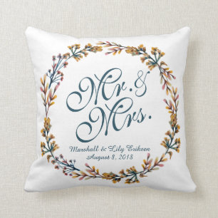 Speciaal gepersonaliseerde elegante Floral Wedding Kussen