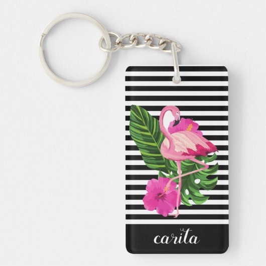 Speciaal gepersonaliseerde Flamingo Striped Acryli Sleutelhanger (Voorkant)