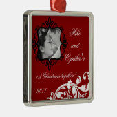 Speciaal gepersonaliseerde foto van Crimson Red Fl Metalen Ornament (Rechts)