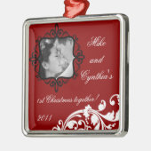Speciaal gepersonaliseerde foto van Crimson Red Fl Metalen Ornament (Links)