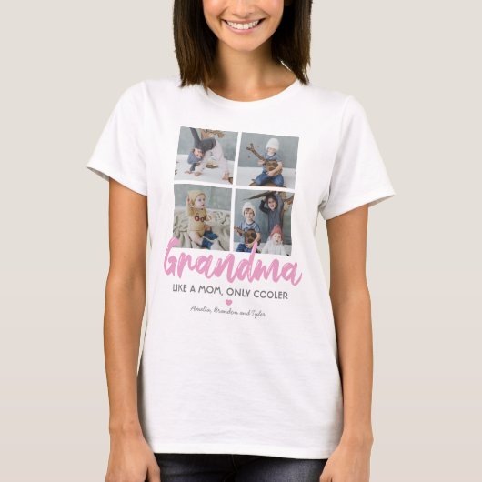 Speciaal gepersonaliseerde Grandma 4 Foto T-shirt (Voorkant)