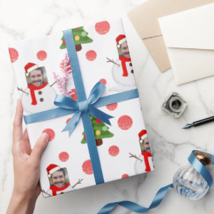 Speciaal gepersonaliseerde, grappige foto-snowman  cadeaupapier