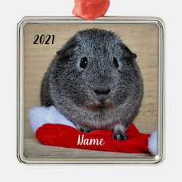 Speciaal gepersonaliseerde Gray Guinea Pig Santa H Metalen Ornament