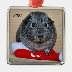 Speciaal gepersonaliseerde Gray Guinea Pig Santa H Metalen Ornament