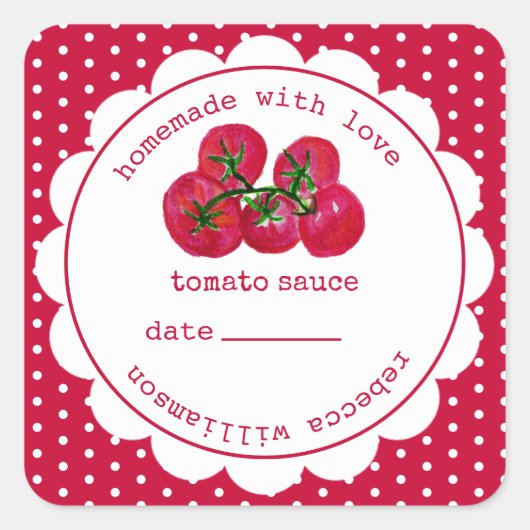 Speciaal gepersonaliseerde homemade tomatensaus ja vierkante sticker (Voorkant)
