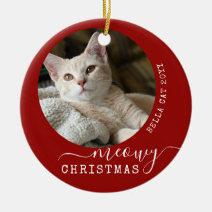 Speciaal gepersonaliseerde kat-fotoMeowy Kerstmis Keramisch Ornament