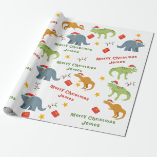 Speciaal gepersonaliseerde kerstkerst in de dinosa cadeaupapier