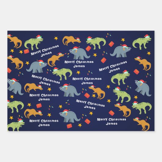 Speciaal gepersonaliseerde kerstkerst met de Dinos Inpakpapier Vel (Voorkant 3)