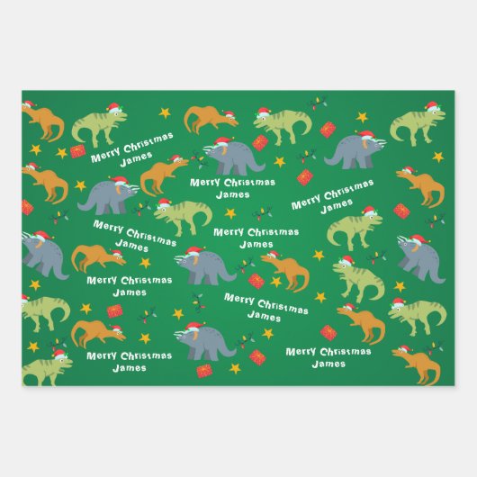 Speciaal gepersonaliseerde kerstkerst met de Dinos Inpakpapier Vel (Voorkant 2)