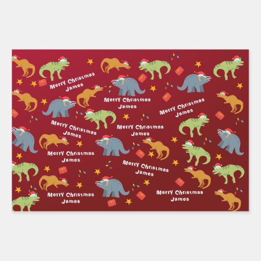 Speciaal gepersonaliseerde kerstkerst met de Dinos Inpakpapier Vel (Voorkant)