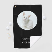 Speciaal gepersonaliseerde moderne kat papa zwarte golfhanddoek (Insitu)