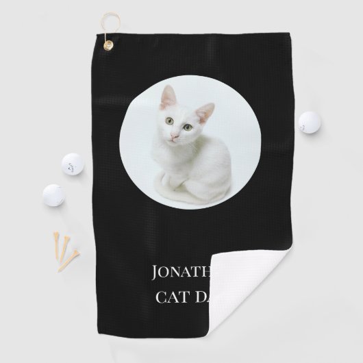 Speciaal gepersonaliseerde moderne kat papa zwarte golfhanddoek (Insitu)