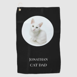 Speciaal gepersonaliseerde moderne kat papa zwarte golfhanddoek