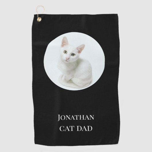 Speciaal gepersonaliseerde moderne kat papa zwarte golfhanddoek (Voorkant)