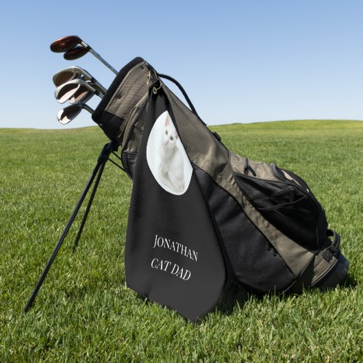Speciaal gepersonaliseerde moderne kat papa zwarte golfhanddoek (Groen)