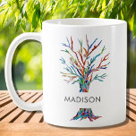 Speciaal gepersonaliseerde multicolored Tree Coffe Koffiemok<br><div class="desc">Deze stijlvolle mok is voorzien van een kleurrijke mozaïekboom. Eenvoudig aan te passen met jouw naam. Gebruik de optie Verdere wijzigingen aanpassen om de tekstgrootte, stijl of kleur te wijzigen als u dat wenst. Omdat we ons eigen kunstwerk creëer, zal je dit exacte afbeelding niet vinden van andere ontwerpers. Originele...</div>