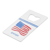 Speciaal gepersonaliseerde patriottische Amerikaan Creditkaart Flessenopener (Voorkant Gekanteld)
