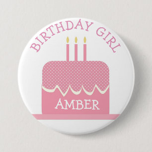 Speciaal gepersonaliseerde Polka Cake Birthday Gir Ronde Button 7,6 Cm