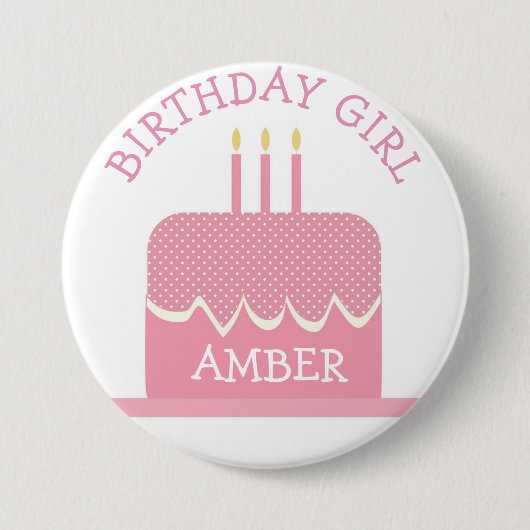 Speciaal gepersonaliseerde Polka Cake Birthday Gir Ronde Button 7,6 Cm (Voorkant)