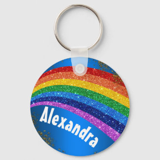 Speciaal gepersonaliseerde regenboog en blauw Glit Sleutelhanger