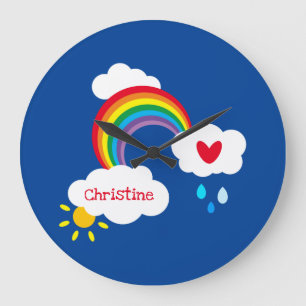 Speciaal gepersonaliseerde regenboog, wolken en de grote klok