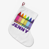 Speciaal gepersonaliseerde regenboogkrayon-artisti grote kerstsok (Voorkant (Hangend))