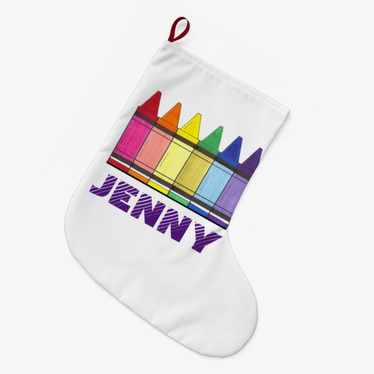 Speciaal gepersonaliseerde regenboogkrayon-artisti grote kerstsok (Voorkant (Hangend))