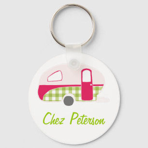 Speciaal gepersonaliseerde Retro Art Caravan Owner Sleutelhanger