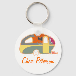 Speciaal gepersonaliseerde Retro Art Caravan Owner Sleutelhanger