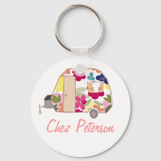 Speciaal gepersonaliseerde Retro Art Caravan Owner Sleutelhanger (Voorkant)