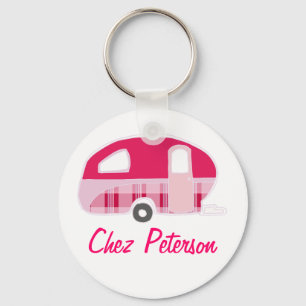 Speciaal gepersonaliseerde Retro Art Caravan Owner Sleutelhanger