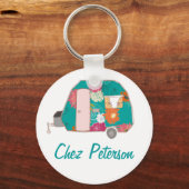 Speciaal gepersonaliseerde Retro Art Caravan Owner Sleutelhanger (Voorkant)