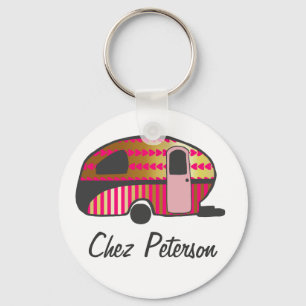 Speciaal gepersonaliseerde Retro Art Caravan Owner Sleutelhanger