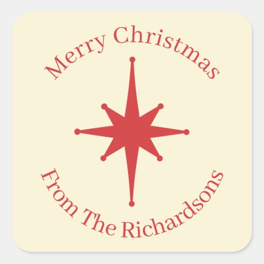 Speciaal gepersonaliseerde Retro Mideeuw kerstster Vierkante Sticker (Voorkant)