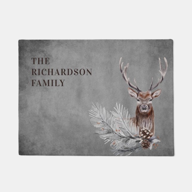 Speciaal gepersonaliseerde Rustic Grey Deer Huntin Deurmat (Voorkant)