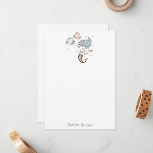 Speciaal gepersonaliseerde schrijfbenodigdheden va notitiekaartje (Voorkant / Achterkant in situ)