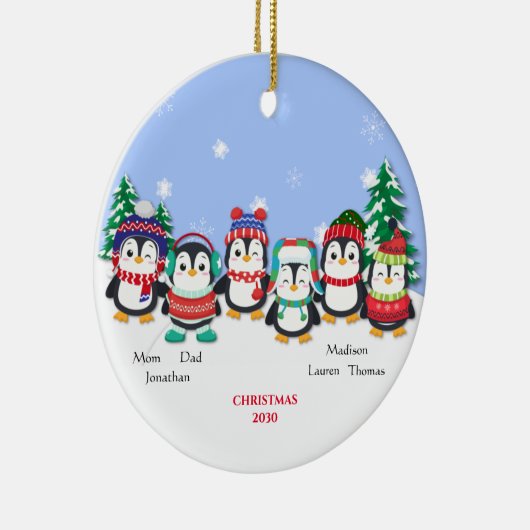 Speciaal gepersonaliseerde sneeuwscène met zes pin keramisch ornament (Rechts)