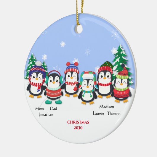 Speciaal gepersonaliseerde sneeuwscène met zes pin keramisch ornament (Links)