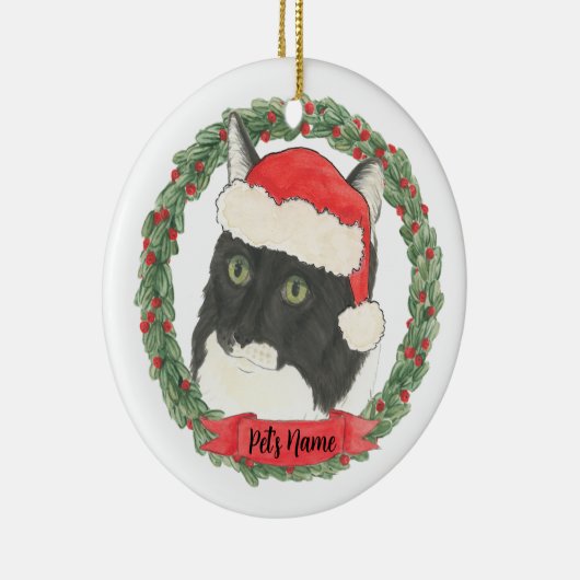 Speciaal gepersonaliseerde Tuxedo Ragamuffin Cat Keramisch Ornament (Rechts)