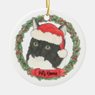 Speciaal gepersonaliseerde Tuxedo Ragamuffin Cat Keramisch Ornament